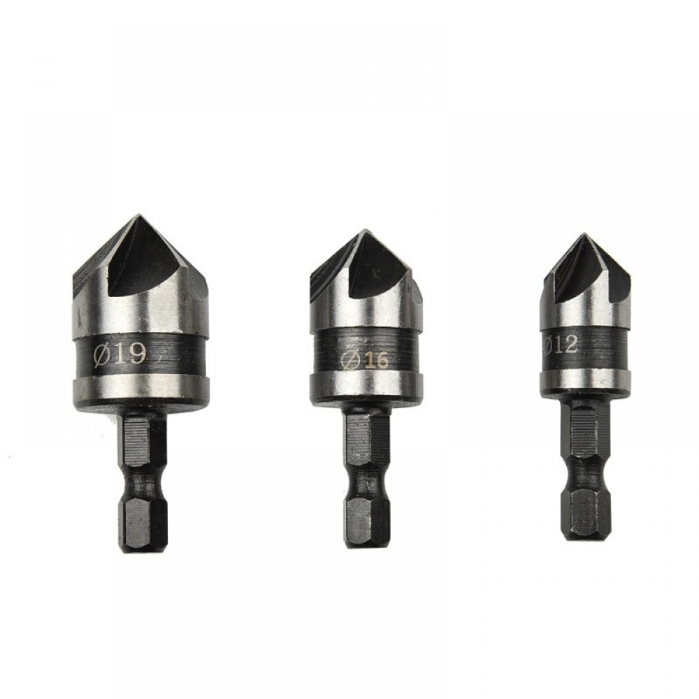 3Pcs 1/4 90 Degree Five Edge Blade Countersink Drill Bit Deburring Tool 5 flute
