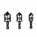 3Pcs 1/4 90 Degree Five Edge Blade Countersink Drill Bit Deburring Tool 5 flute