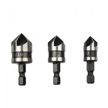 3Pcs 1/4 90 Degree Five Edge Blade Countersink Drill Bit Deburring Tool 5 flute