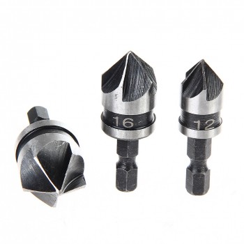 3Pcs 1/4 90 Degree Five Edge Blade Countersink Drill Bit Deburring Tool 5 flute