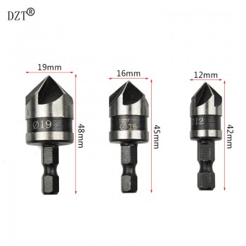 3Pcs 1/4 90 Degree Five Edge Blade Countersink Drill Bit Deburring Tool 5 flute