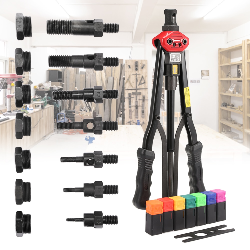 Rivet Nut Gun Tool Double Handle with Changeable Parts Box