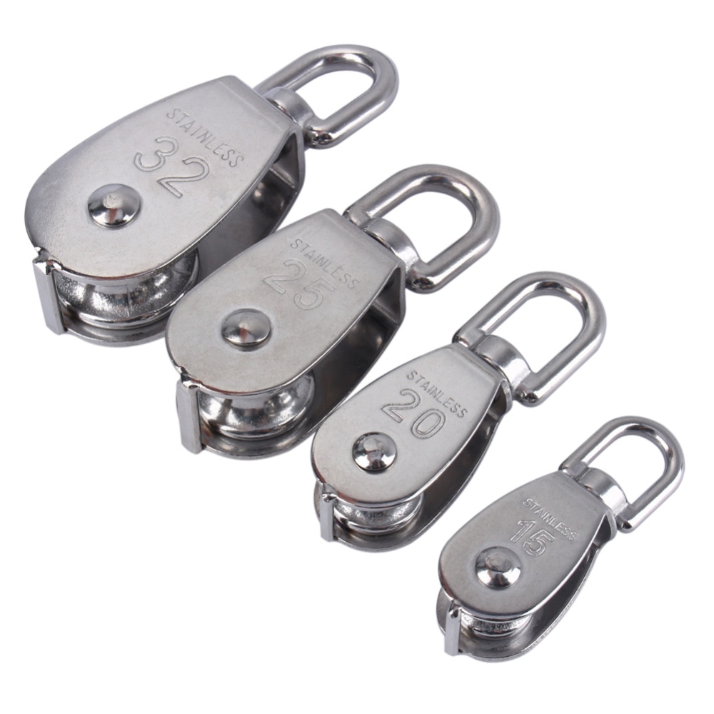 4Pcs/Set M15/M20/M25/M32 Stainless Steel Pulleys Heavy Duty Steel Single Wheel Swivel Lifting Rope Pulley Block For Wire Rope