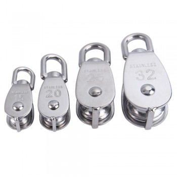 4Pcs/Set M15/M20/M25/M32 Stainless Steel Pulleys Heavy Duty Steel Single Wheel Swivel Lifting Rope Pulley Block For Wire Rope