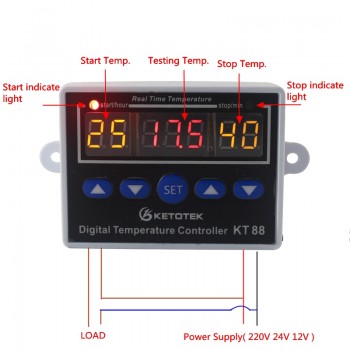 Digital Thermostat 12V 24V 110V 220V Temperature Controller Temperature Control Switch -19~99C Output 10A 220V AC