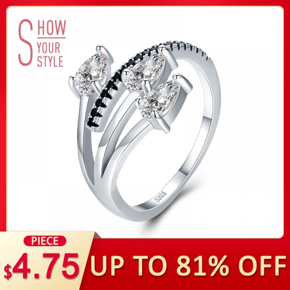 [BLACK AWN] Real 925 Sterling Silver Jewelry Trendy Elegant Engagement Ring Black Spinel Wedding Rings for Women G007