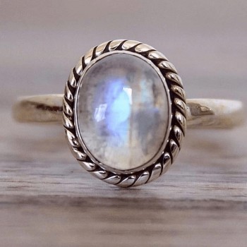 OMHXZJ Wholesale European Fashion Woman Man Party Wedding Gift Silver White Round Moonstone Taiyin Ring RR317