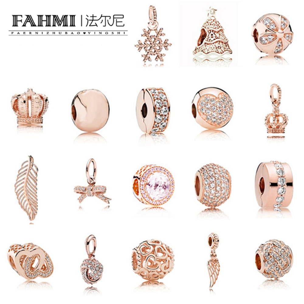 FAHMI Fashion 925 Rose Gold Sterling Silver Beads Charm Embrace With Cubic Zirconia Fit E series Bracelet Diy Jewelry Free Mail
