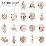 FAHMI Fashion 925 Rose Gold Sterling Silver Beads Charm Embrace With Cubic Zirconia Fit E series Bracelet Diy Jewelry Free Mail