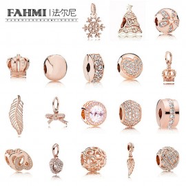 FAHMI Fashion 925 Rose Gold Sterling Silver Beads Charm Embrace With Cubic Zirconia Fit E series Bracelet Diy Jewelry Free Mail