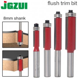 1pcs 8 Shank  Flush Trim Router Bits for wood Lengthened Trimming Cutters with bearing woodworking tool endmill