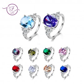 Multicolor Womens Rings With Oval Gemstone Topaz Stones 925 Sterling Silver Jewelry Ring Wedding Party Christmas Gift Wholesale