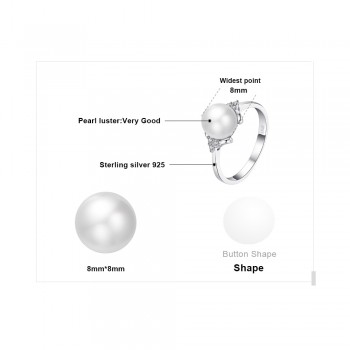 JewelryPalace Luxury 8mm*8mm Freshwater Cultured Pearl Engagement and Wedding Ring 925 Sterling Silver Fine Jewelry For Women