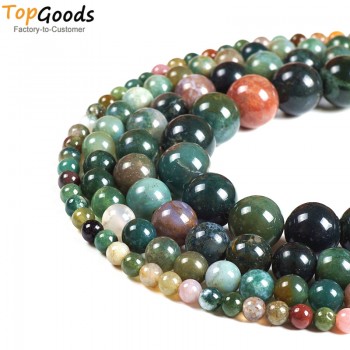 TopGoods Natural Stone Beads Indian Agate Round Loose Green Stone Bracelet Material 4 6 8 10 12mm Beads for Jewelry Making