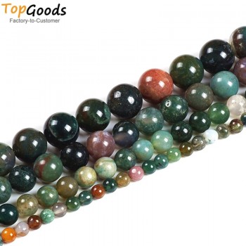 TopGoods Natural Stone Beads Indian Agate Round Loose Green Stone Bracelet Material 4 6 8 10 12mm Beads for Jewelry Making