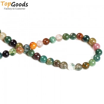 TopGoods Natural Stone Beads Indian Agate Round Loose Green Stone Bracelet Material 4 6 8 10 12mm Beads for Jewelry Making