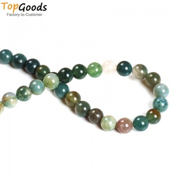 TopGoods Natural Stone Beads Indian Agate Round Loose Green Stone Bracelet Material 4 6 8 10 12mm Beads for Jewelry Making