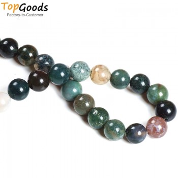 TopGoods Natural Stone Beads Indian Agate Round Loose Green Stone Bracelet Material 4 6 8 10 12mm Beads for Jewelry Making