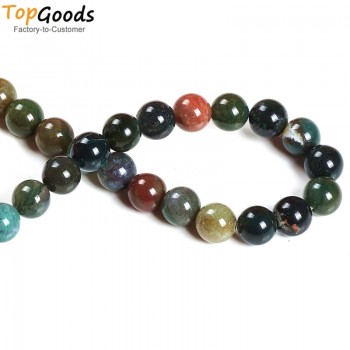 TopGoods Natural Stone Beads Indian Agate Round Loose Green Stone Bracelet Material 4 6 8 10 12mm Beads for Jewelry Making