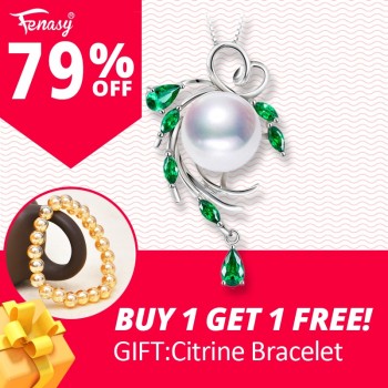 FENASY  freshwater pearl necklace pendant s925 sterling silver emerald necklace bohemia leaf fashion necklaces for women gift