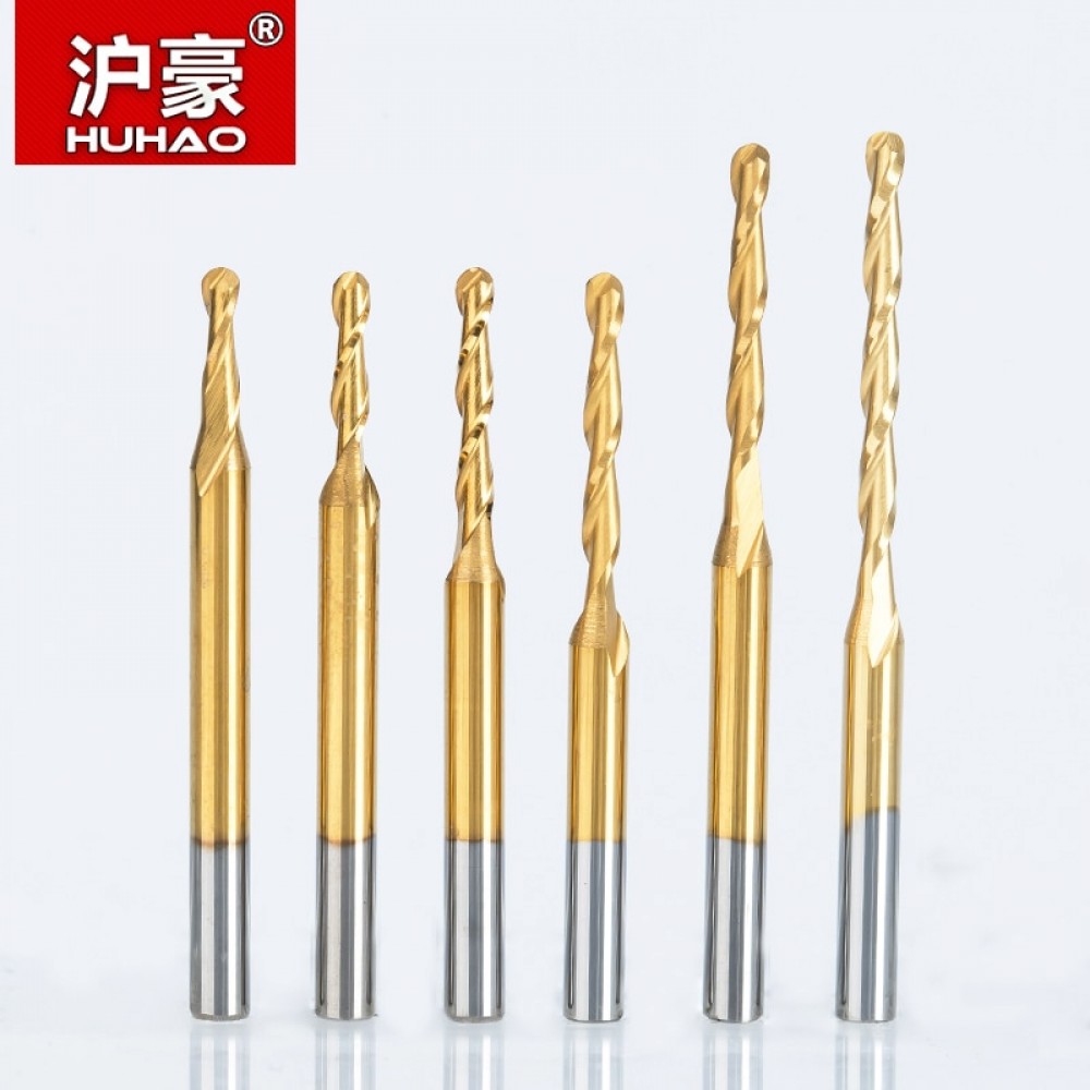 HUHAO 1pc 3.175mm ball nose 2 Flute Spiral TiN Coating end mills CNC router bits for wood tungsten carbide milling route tool