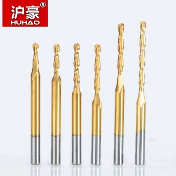 HUHAO 1pc 3.175mm ball nose 2 Flute Spiral TiN Coating end mills CNC router bits for wood tungsten carbide milling route tool