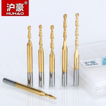 HUHAO 1pc 3.175mm ball nose 2 Flute Spiral TiN Coating end mills CNC router bits for wood tungsten carbide milling route tool