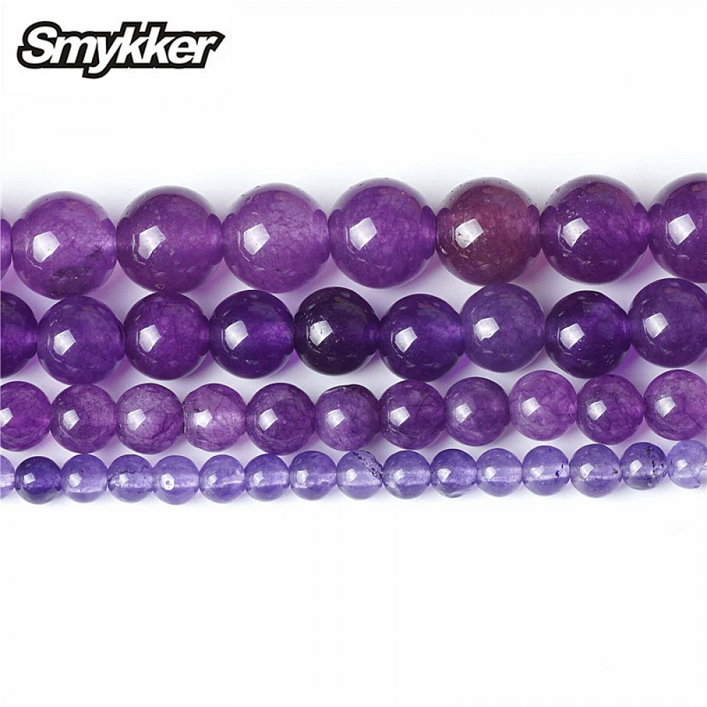Natural Gemstone Beads Purple Amethyst Jade Loose Charms Bead 4/6/8/10mm Ball Agate Crystal Stone For Women Jewelry Gifts Making