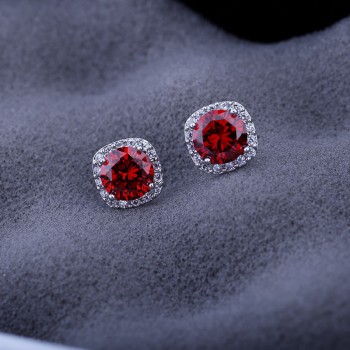 Sterling Silver 925 Stud Earrings for Women Fine Jewelry Citrine Fireworks Cut Square Blue Wedding Engagement Party Gift