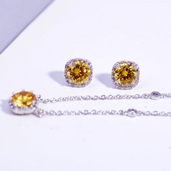 Sterling Silver 925 Stud Earrings for Women Fine Jewelry Citrine Fireworks Cut Square Blue Wedding Engagement Party Gift