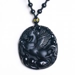 beautiful 50x45mm Chinese Black Natural A Obsidian Carved Horse pendant + Free charm necklace fashion jewelry