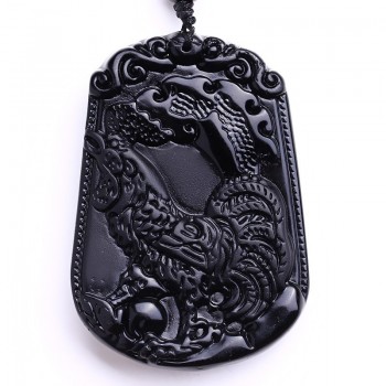 beautiful 50x45mm Chinese Black Natural A Obsidian Carved Horse pendant + Free charm necklace fashion jewelry