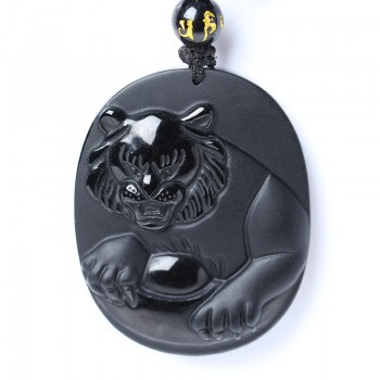 beautiful 50x45mm Chinese Black Natural A Obsidian Carved Horse pendant + Free charm necklace fashion jewelry