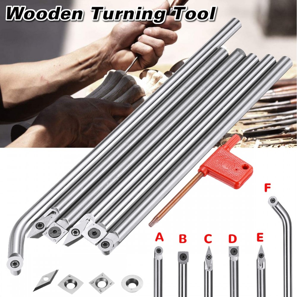 DIY Wood Turning Tool Chisel Carbide Tip Round Insert Cutter Tool Angled Shank Woodworking Tool 6 Size