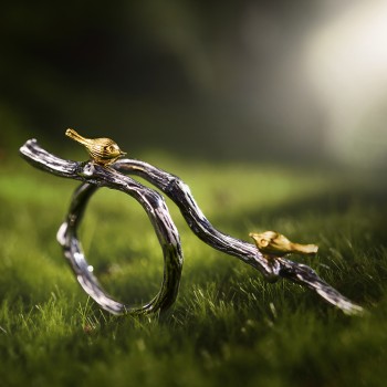 Lotus Fun Real 925 Sterling Silver Natural Original Handmade Fine Jewelry Adjustable Ring Bird on Branch Rings for Women Bijoux