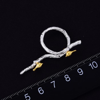 Lotus Fun Real 925 Sterling Silver Natural Original Handmade Fine Jewelry Adjustable Ring Bird on Branch Rings for Women Bijoux
