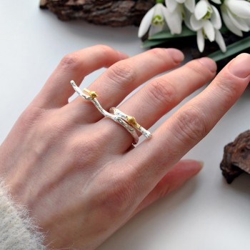 Lotus Fun Real 925 Sterling Silver Natural Original Handmade Fine Jewelry Adjustable Ring Bird on Branch Rings for Women Bijoux