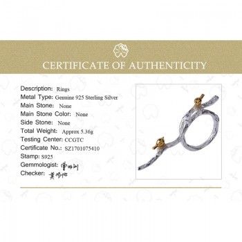 Lotus Fun Real 925 Sterling Silver Natural Original Handmade Fine Jewelry Adjustable Ring Bird on Branch Rings for Women Bijoux