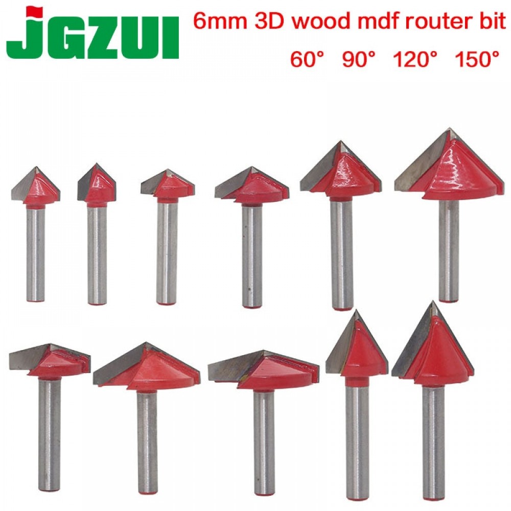 6mm V Bit-1PCS,CNC solid carbide end mill,tungsten steel woodworking milling cutter,3D wood MDF router bit,60 90 120 150 degrees