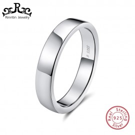 Rinntin Real Sterling Silver Women Wedding Band High Polished Can Engrave Name Date Bar Men Rings Party 925 Jewelry TSR73