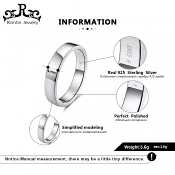 Rinntin Real Sterling Silver Women Wedding Band High Polished Can Engrave Name Date Bar Men Rings Party 925 Jewelry TSR73