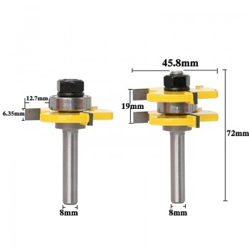 2 pc 8mm Shank high quality Tongue amp; Groove Joint Assembly Router Bit Set 3/4 Stock Wood Cutting Tool - RCT