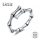 LicLiz 925 Antique Silver Ring for Women and Men Adjustable Size Bone Bamboo Rings Open Bypass Cuff Ring Vintage 2017 LR0299