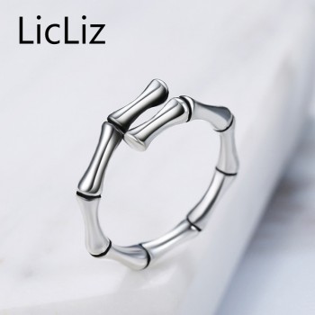 LicLiz 925 Antique Silver Ring for Women and Men Adjustable Size Bone Bamboo Rings Open Bypass Cuff Ring Vintage 2017 LR0299