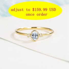 Solid 14k Yellow Gold Ring 4x6mm Oval Cut Natural Aquamarine Diamonds Women Engagement Wedding Ring Trendy Fine Jewelry