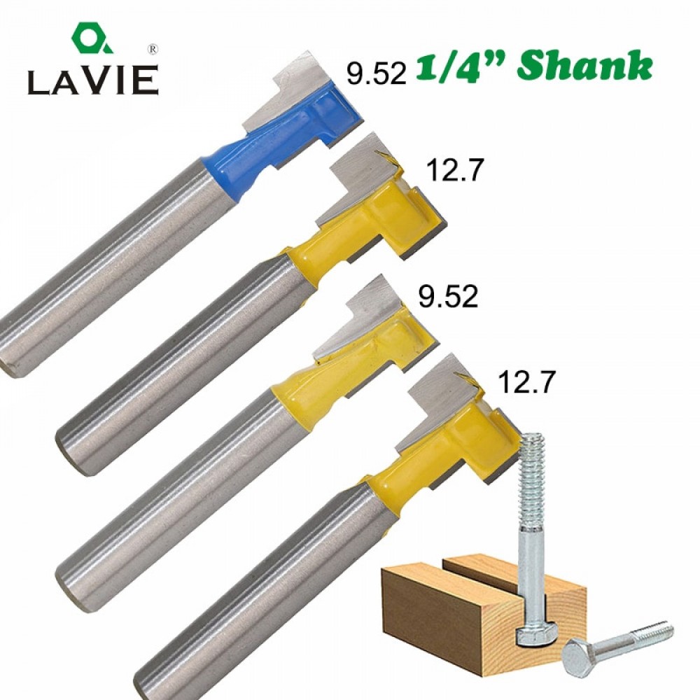 2pcs 1/4 Shank T-Slot Cutter Router Bit Hex Bolt Key Hole Bits T Slotting Milling Cutter for Wood Woodworking Tools MC01020