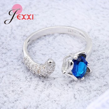 JEMMIN Fashion Fox Open Ring With shiny CZ Charm 925 Sterling Silver Women Appointment Jewelry Romantic Gift High Quality