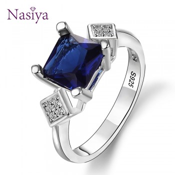 New Square Silver 925 Jewelry Rings Womens Finger Ring With Dark Blue Sapphire Gemstone Zircon Vintage Fine Jewelry Wholesale