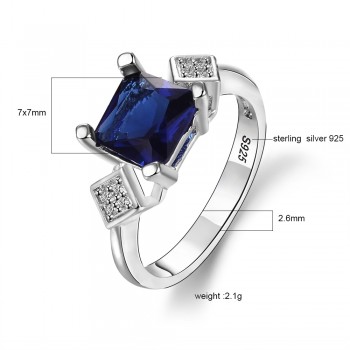New Square Silver 925 Jewelry Rings Womens Finger Ring With Dark Blue Sapphire Gemstone Zircon Vintage Fine Jewelry Wholesale