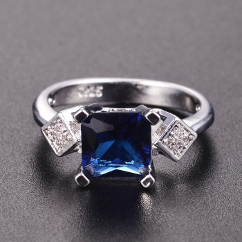 New Square Silver 925 Jewelry Rings Womens Finger Ring With Dark Blue Sapphire Gemstone Zircon Vintage Fine Jewelry Wholesale
